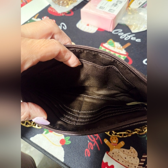 Coach Brown and Black Signature Clutch with Gold Chain - Picture 7 of 10